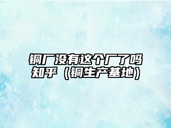 銅廠沒(méi)有這個(gè)廠了嗎知乎（銅生產(chǎn)基地）