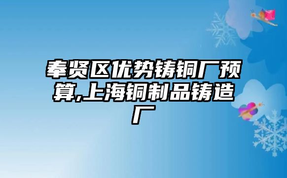 奉賢區(qū)優(yōu)勢(shì)鑄銅廠預(yù)算,上海銅制品鑄造廠