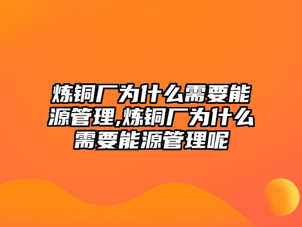 煉銅廠為什么需要能源管理,煉銅廠為什么需要能源管理呢