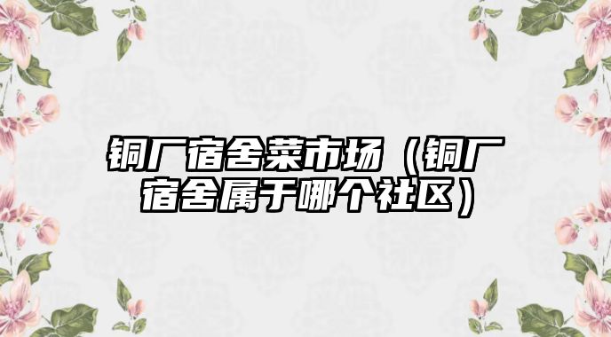 銅廠宿舍菜市場(chǎng)（銅廠宿舍屬于哪個(gè)社區(qū)）