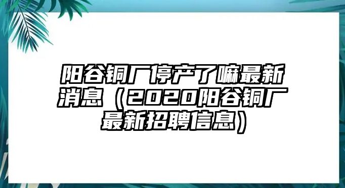 陽谷銅廠停產了嘛最新消息（2020陽谷銅廠最新招聘信息）