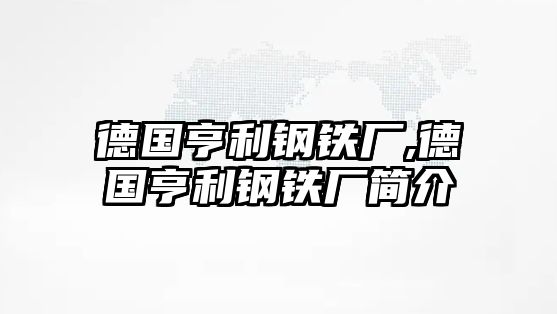 德國(guó)亨利鋼鐵廠,德國(guó)亨利鋼鐵廠簡(jiǎn)介