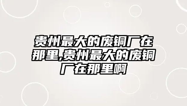 貴州最大的廢銅廠在那里,貴州最大的廢銅廠在那里啊