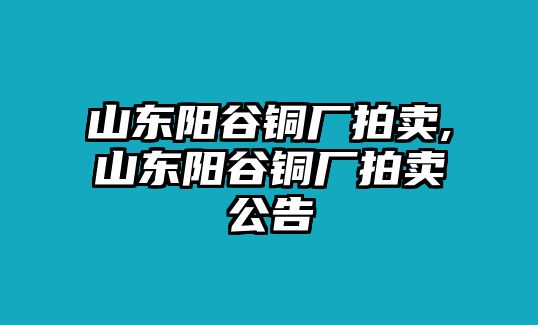 山東陽谷銅廠拍賣,山東陽谷銅廠拍賣公告