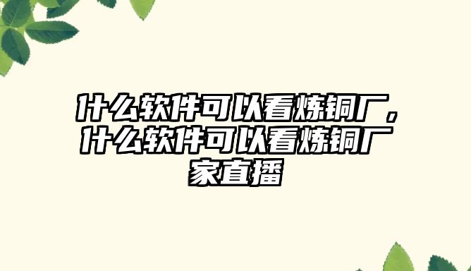 什么軟件可以看煉銅廠,什么軟件可以看煉銅廠家直播