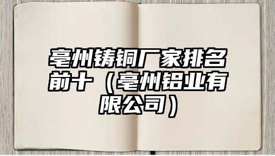 亳州鑄銅廠家排名前十（亳州鋁業(yè)有限公司）