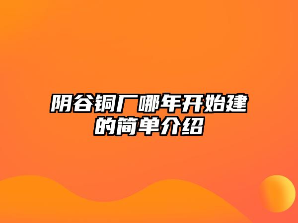 陰谷銅廠哪年開始建的簡單介紹