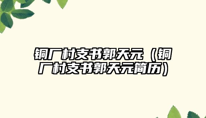 銅廠村支書(shū)郭天元（銅廠村支書(shū)郭天元簡(jiǎn)歷）