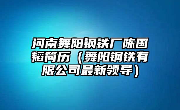 河南舞陽鋼鐵廠陳國韜簡(jiǎn)歷（舞陽鋼鐵有限公司最新領(lǐng)導(dǎo)）