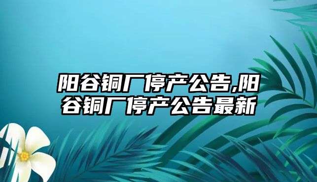 陽谷銅廠停產公告,陽谷銅廠停產公告最新