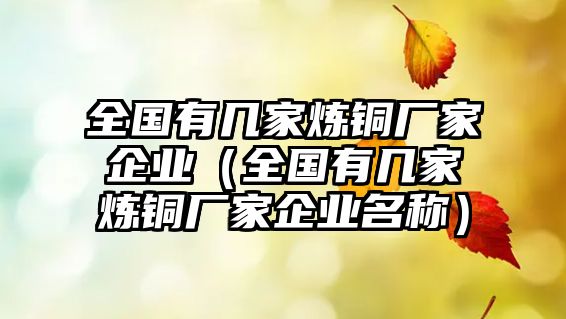 全國(guó)有幾家煉銅廠家企業(yè)（全國(guó)有幾家煉銅廠家企業(yè)名稱(chēng)）