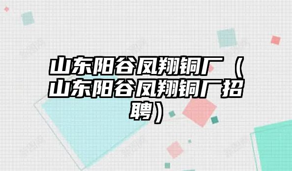 山東陽谷鳳翔銅廠（山東陽谷鳳翔銅廠招聘）