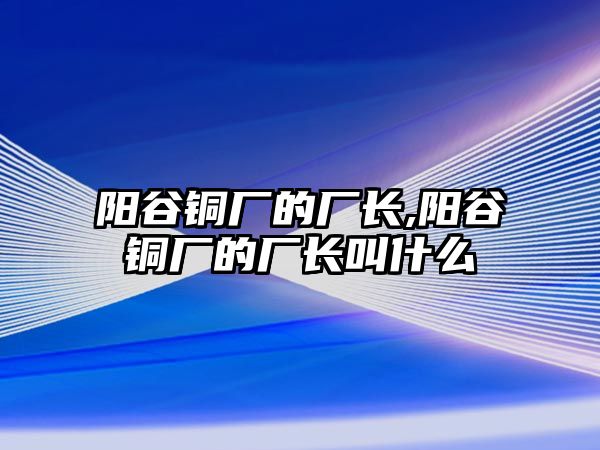 陽谷銅廠的廠長,陽谷銅廠的廠長叫什么