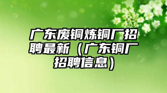 廣東廢銅煉銅廠招聘最新（廣東銅廠招聘信息）