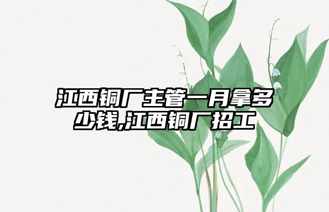 江西銅廠主管一月拿多少錢,江西銅廠招工