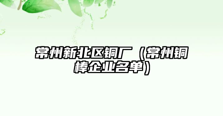 常州新北區(qū)銅廠（常州銅棒企業(yè)名單）