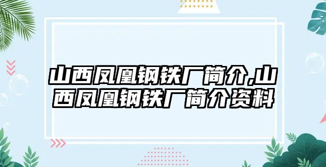 山西鳳凰鋼鐵廠簡(jiǎn)介,山西鳳凰鋼鐵廠簡(jiǎn)介資料