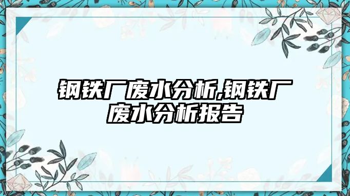 鋼鐵廠廢水分析,鋼鐵廠廢水分析報(bào)告