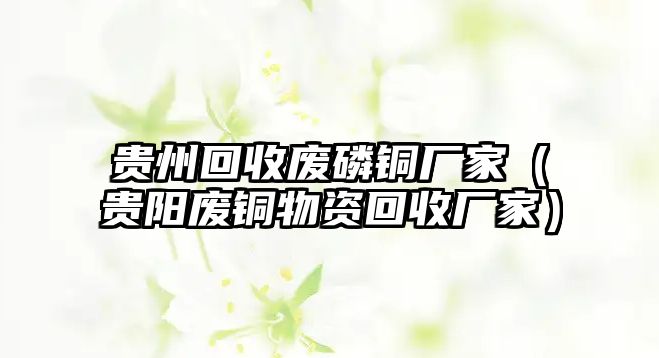 貴州回收廢磷銅廠家（貴陽廢銅物資回收廠家）