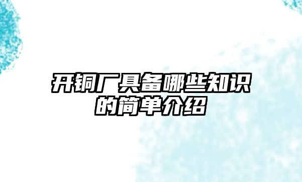 開銅廠具備哪些知識的簡單介紹