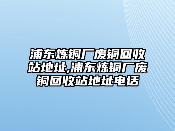 浦東煉銅廠廢銅回收站地址,浦東煉銅廠廢銅回收站地址電話