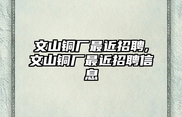 文山銅廠最近招聘,文山銅廠最近招聘信息