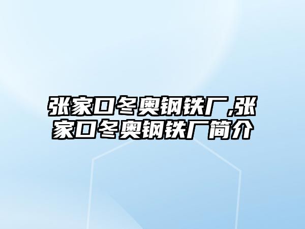 張家口冬奧鋼鐵廠,張家口冬奧鋼鐵廠簡介