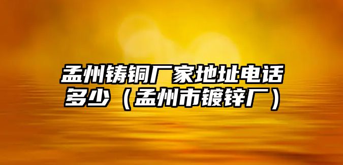 孟州鑄銅廠家地址電話多少（孟州市鍍鋅廠）