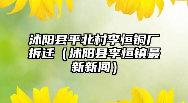 沭陽(yáng)縣平北村李恒銅廠拆遷（沭陽(yáng)縣李恒鎮(zhèn)最新新聞）