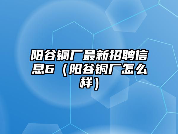 陽谷銅廠最新招聘信息6（陽谷銅廠怎么樣）