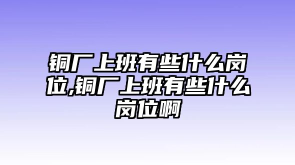 銅廠上班有些什么崗位,銅廠上班有些什么崗位啊