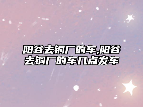 陽谷去銅廠的車,陽谷去銅廠的車幾點發(fā)車