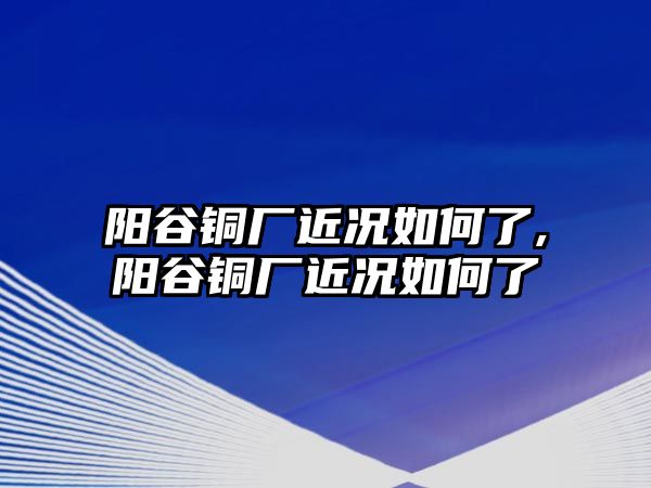 陽谷銅廠近況如何了,陽谷銅廠近況如何了